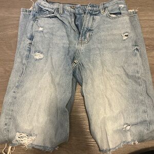 Distressed Light Blue Denim Shorts